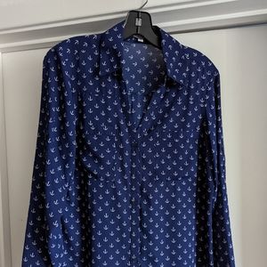 Express Women's button up blouse royal blue with white anchors